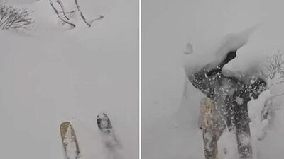 Estaba esquiando, cayó a un hoyo muy profundo y todo quedó grabado por su GoPro