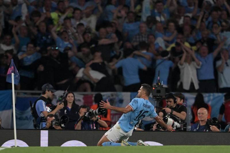 Rodri celebra el gol más importante en la historia del City. / Ozan Kose/AFP