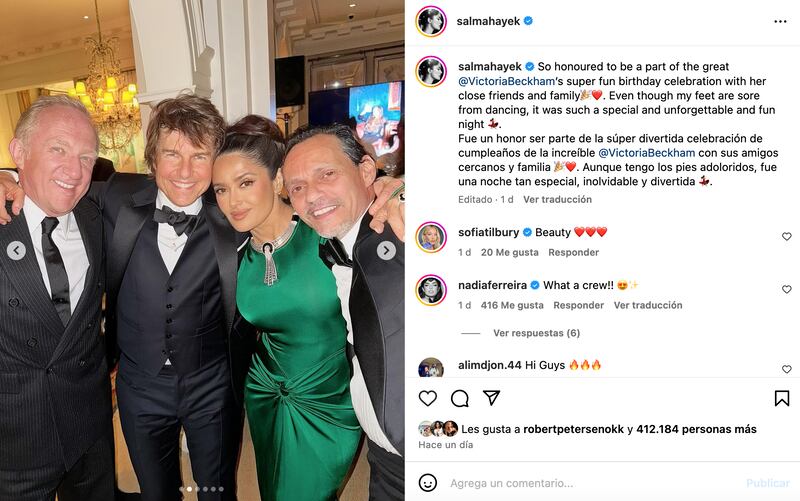 Salma Hayek fue una de las invitadas al cumpleaños 50 de Victoria Beckham